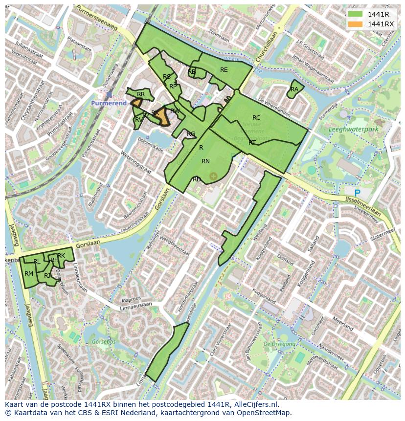 Afbeelding van het postcodegebied 1441 RX op de kaart.