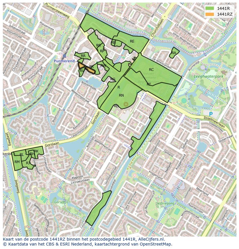 Afbeelding van het postcodegebied 1441 RZ op de kaart.