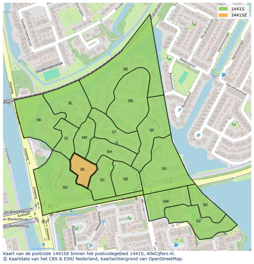 Afbeelding van het postcodegebied 1441 SE op de kaart.