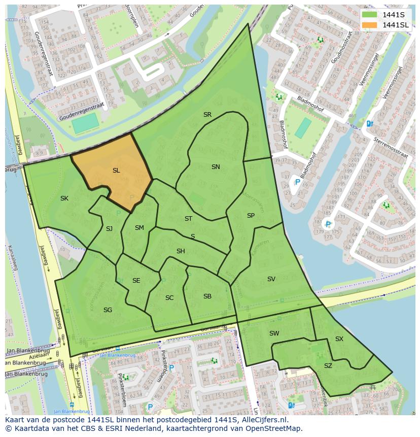 Afbeelding van het postcodegebied 1441 SL op de kaart.