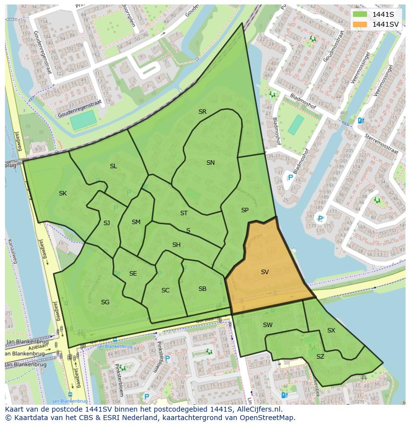 Afbeelding van het postcodegebied 1441 SV op de kaart.