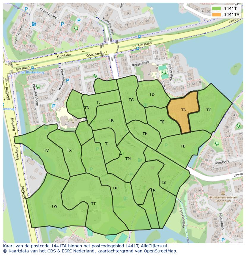Afbeelding van het postcodegebied 1441 TA op de kaart.