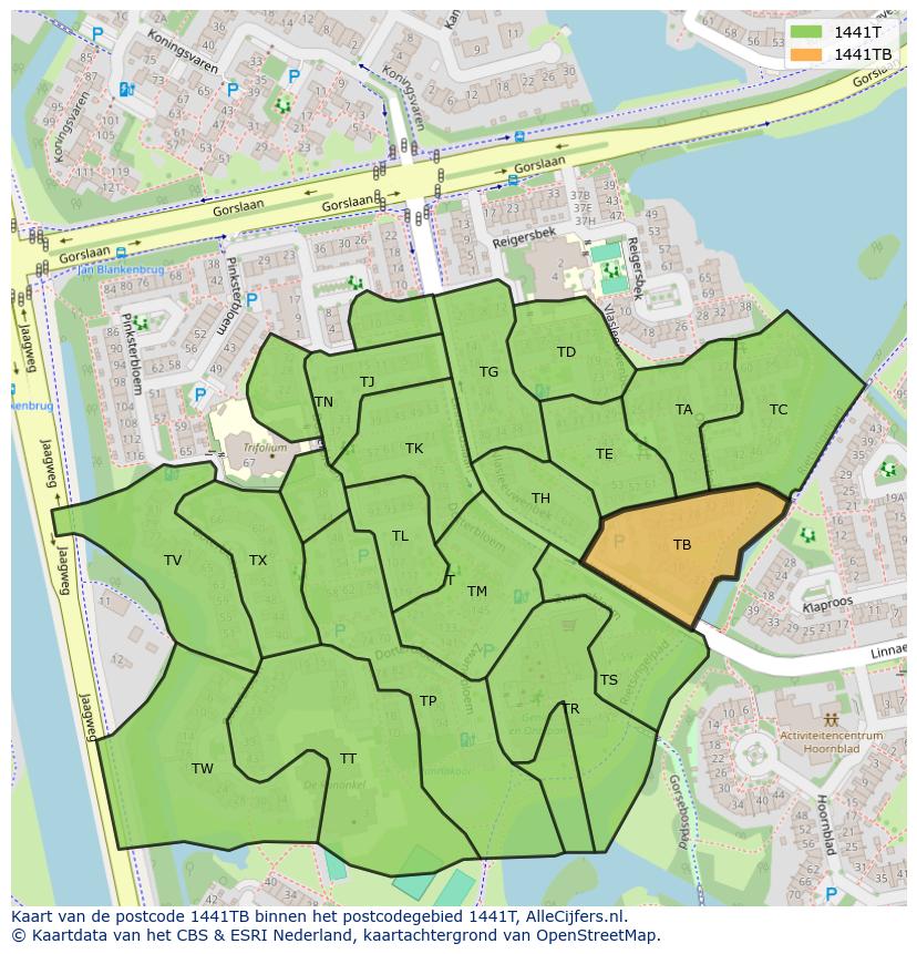 Afbeelding van het postcodegebied 1441 TB op de kaart.