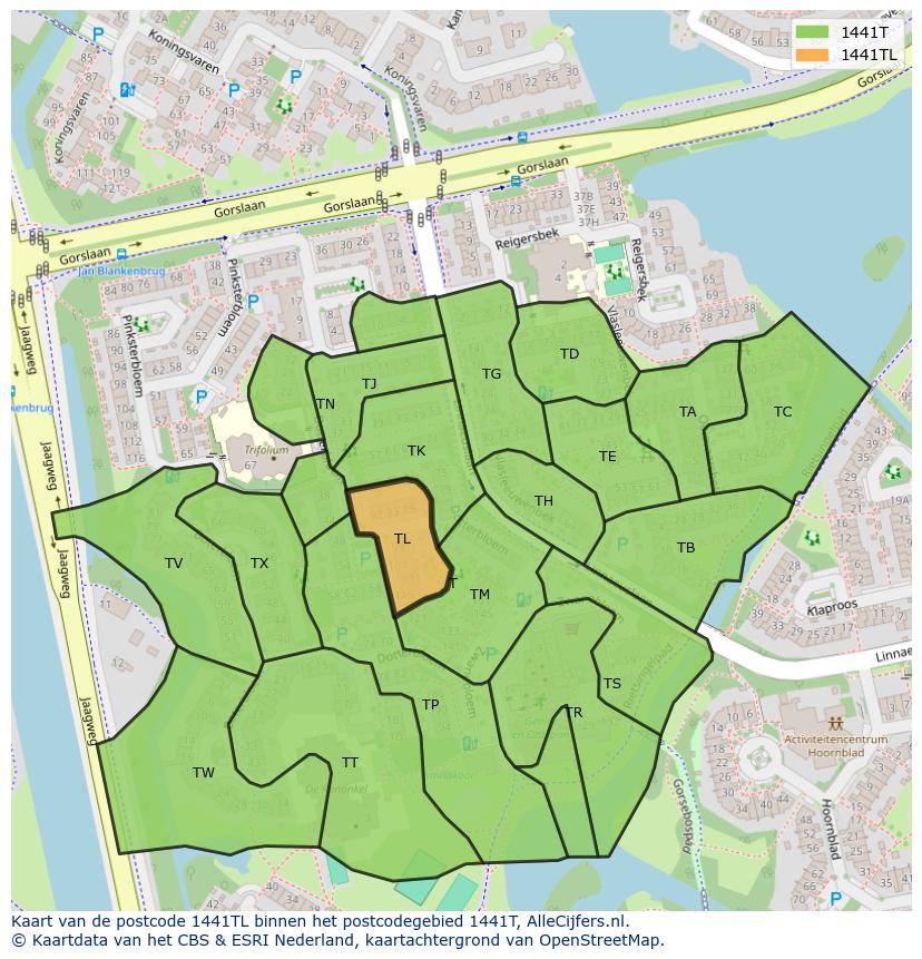 Afbeelding van het postcodegebied 1441 TL op de kaart.