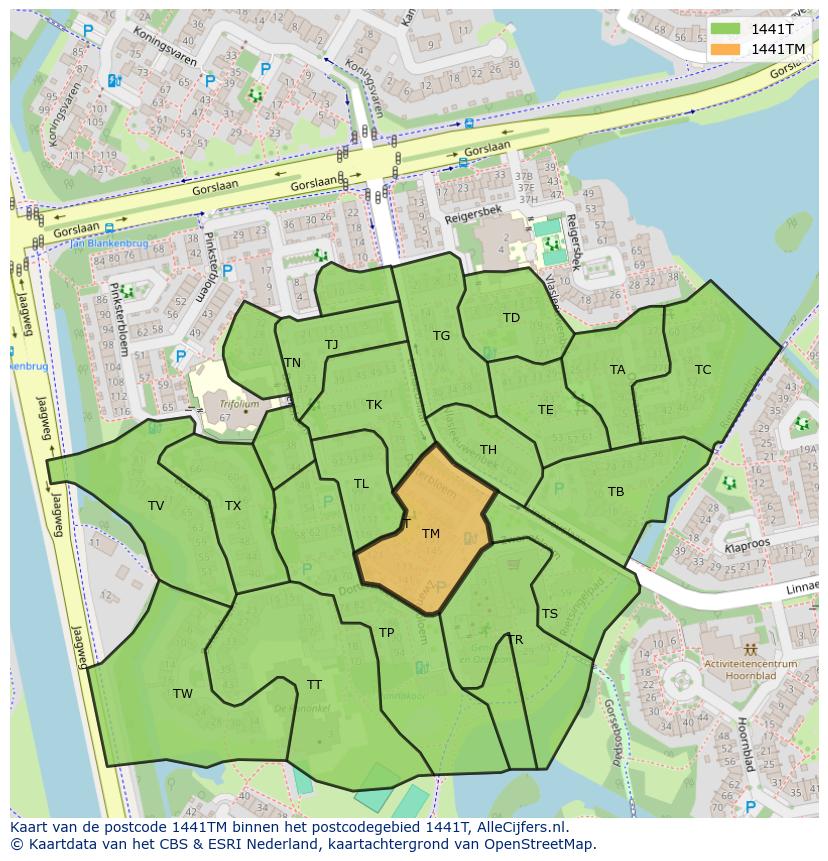 Afbeelding van het postcodegebied 1441 TM op de kaart.