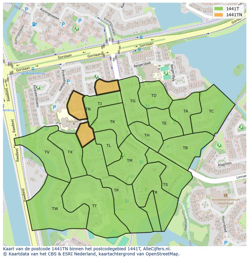 Afbeelding van het postcodegebied 1441 TN op de kaart.