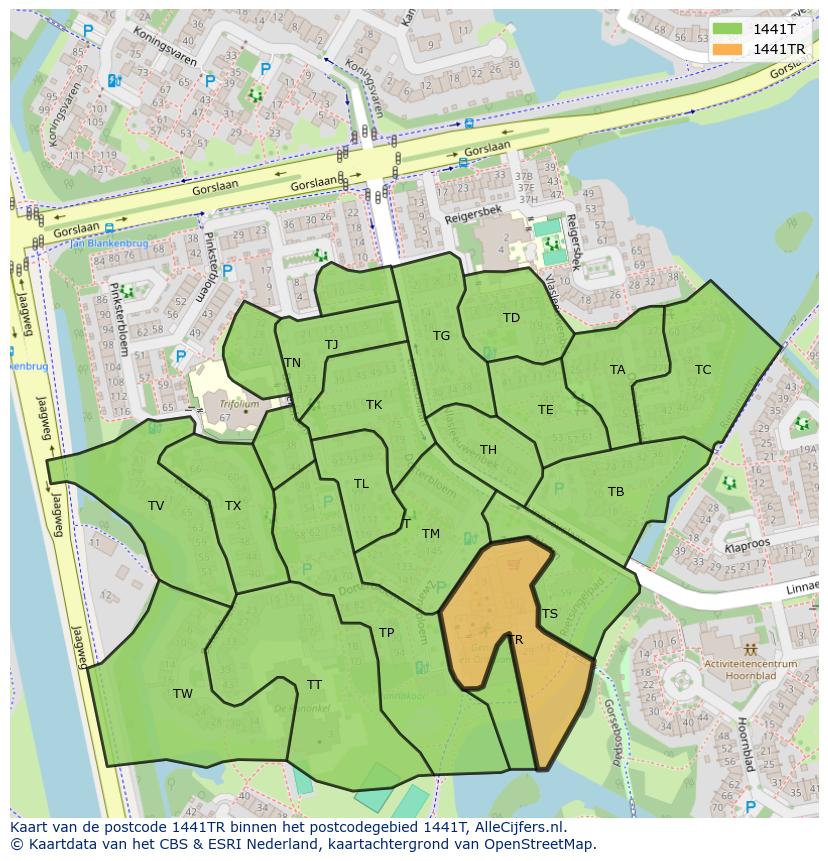 Afbeelding van het postcodegebied 1441 TR op de kaart.