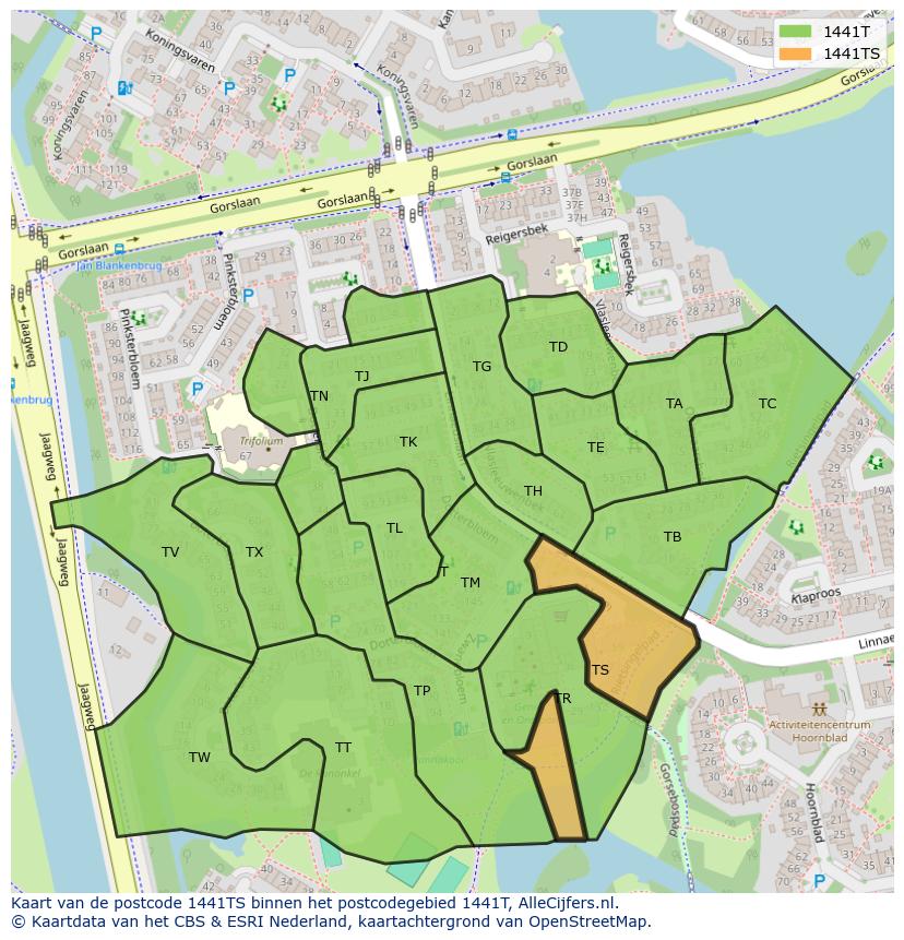 Afbeelding van het postcodegebied 1441 TS op de kaart.