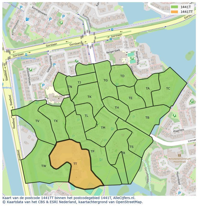 Afbeelding van het postcodegebied 1441 TT op de kaart.