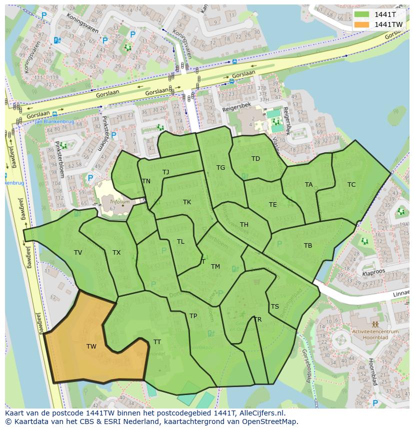 Afbeelding van het postcodegebied 1441 TW op de kaart.