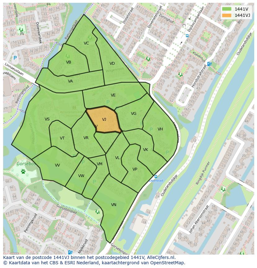 Afbeelding van het postcodegebied 1441 VJ op de kaart.