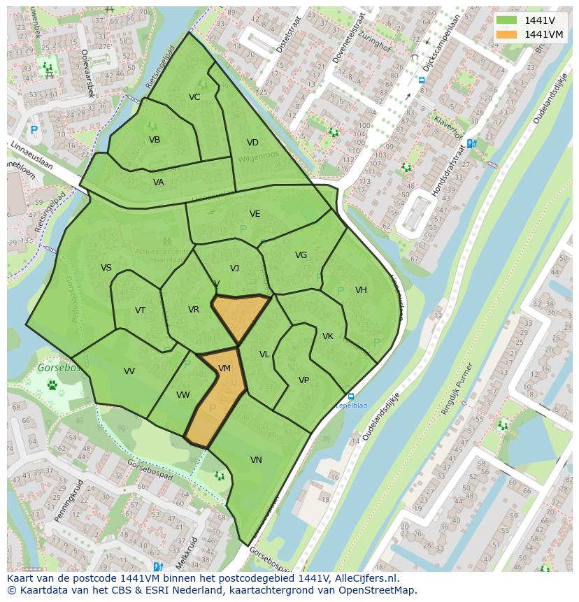 Afbeelding van het postcodegebied 1441 VM op de kaart.