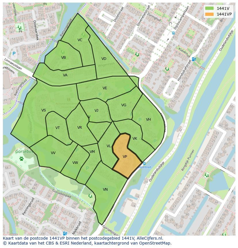 Afbeelding van het postcodegebied 1441 VP op de kaart.