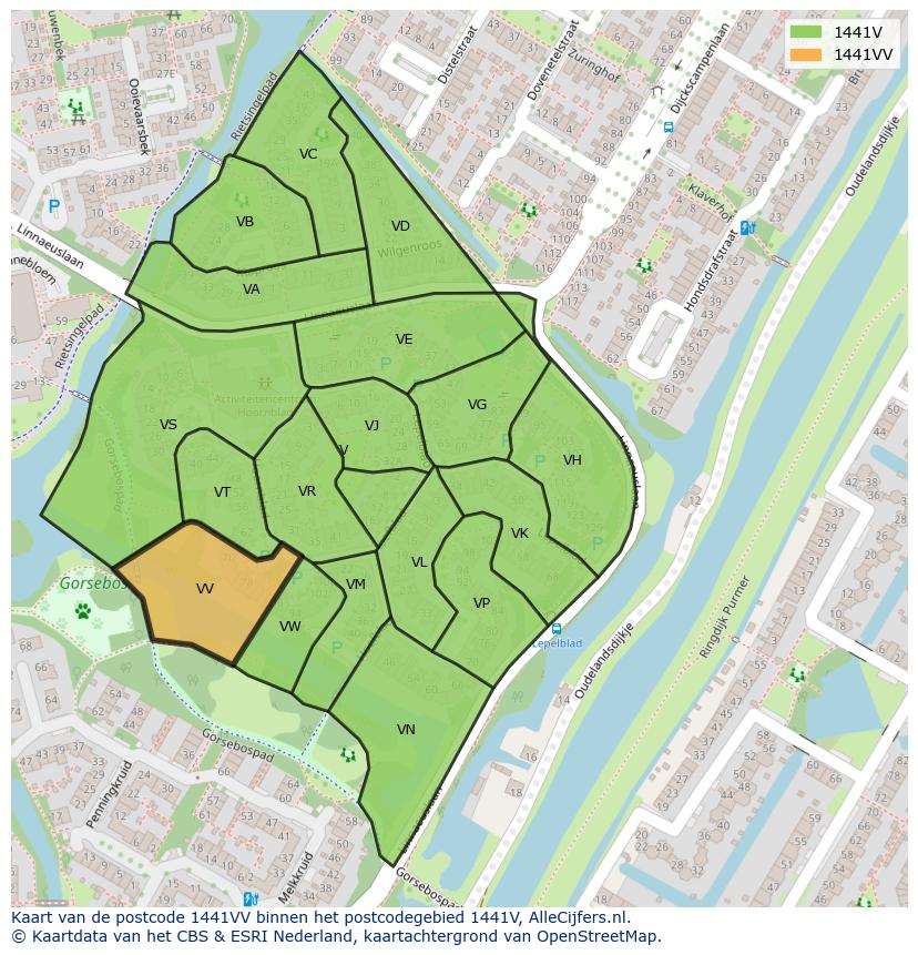Afbeelding van het postcodegebied 1441 VV op de kaart.