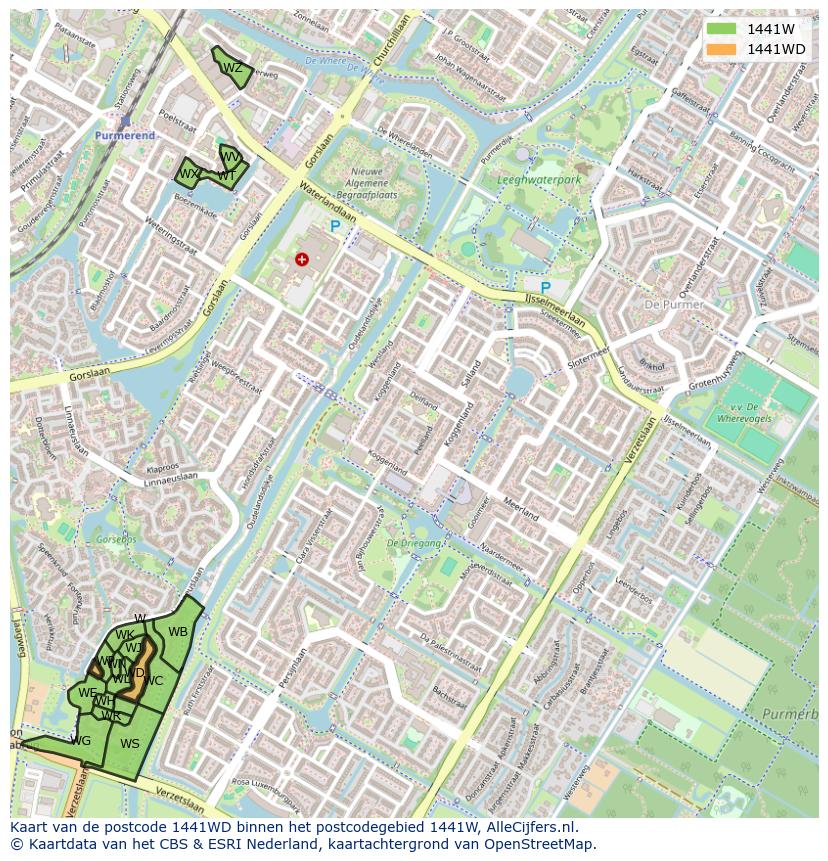 Afbeelding van het postcodegebied 1441 WD op de kaart.