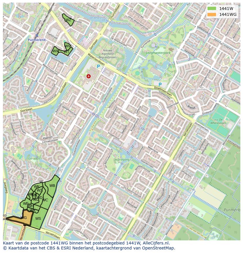 Afbeelding van het postcodegebied 1441 WG op de kaart.
