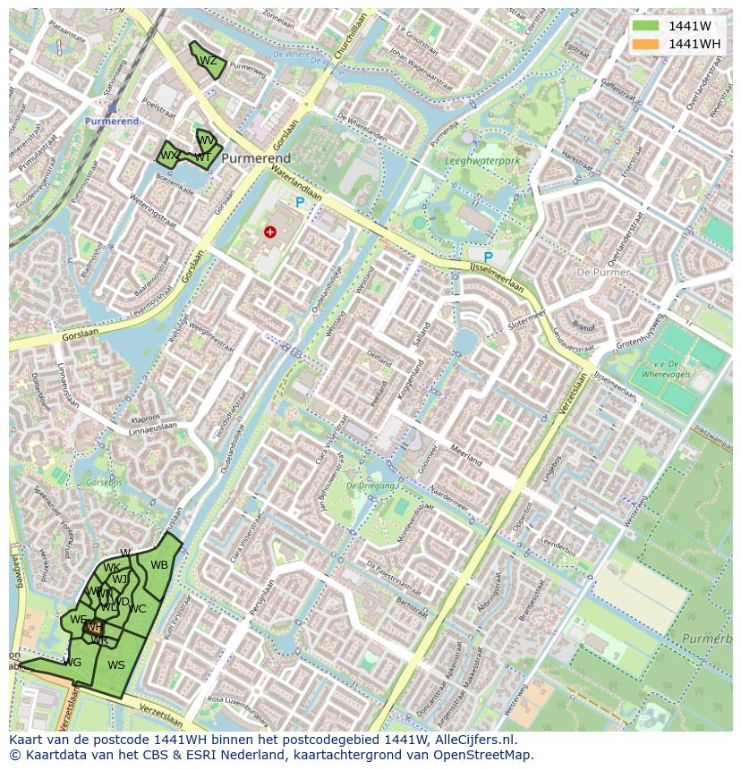 Afbeelding van het postcodegebied 1441 WH op de kaart.