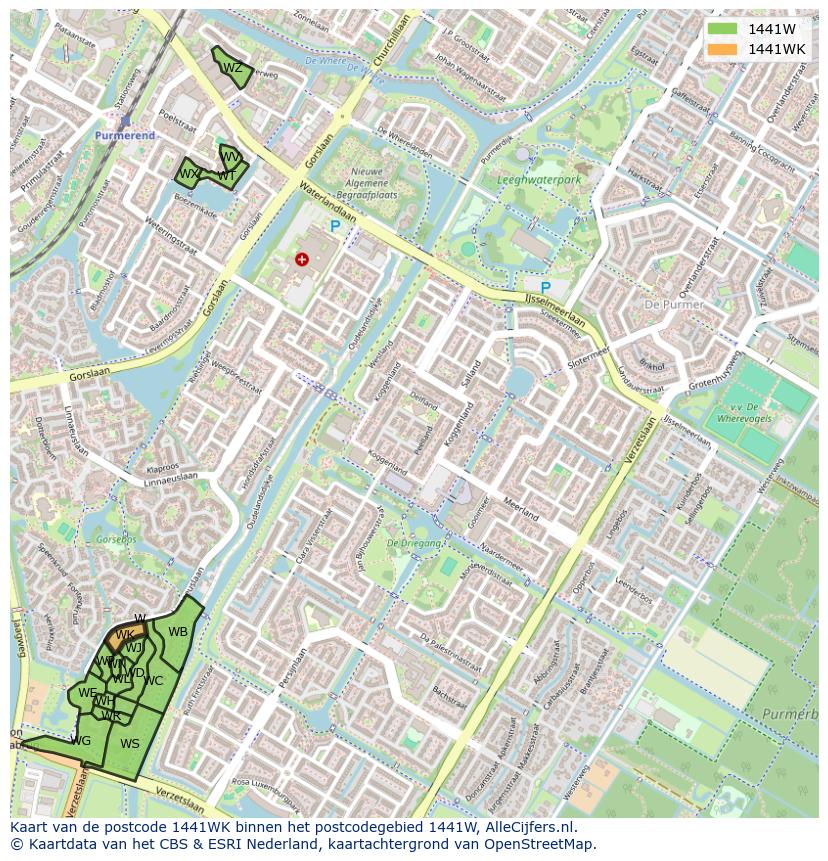 Afbeelding van het postcodegebied 1441 WK op de kaart.