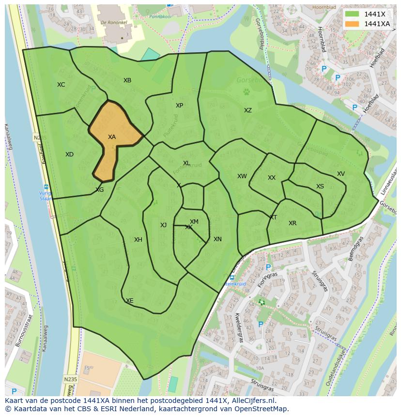 Afbeelding van het postcodegebied 1441 XA op de kaart.