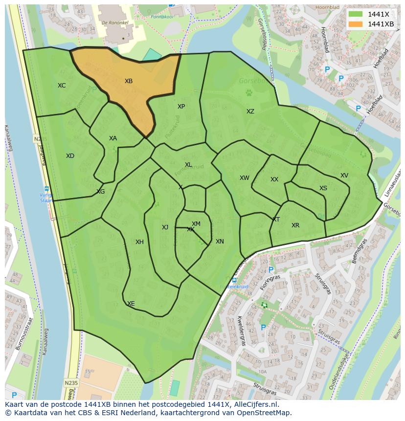 Afbeelding van het postcodegebied 1441 XB op de kaart.