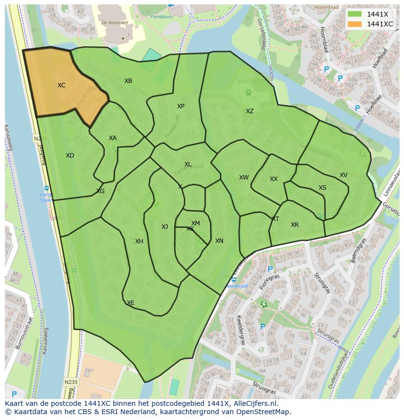 Afbeelding van het postcodegebied 1441 XC op de kaart.