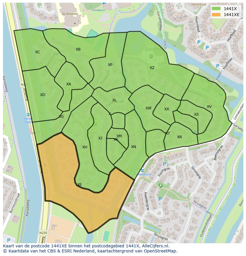Afbeelding van het postcodegebied 1441 XE op de kaart.