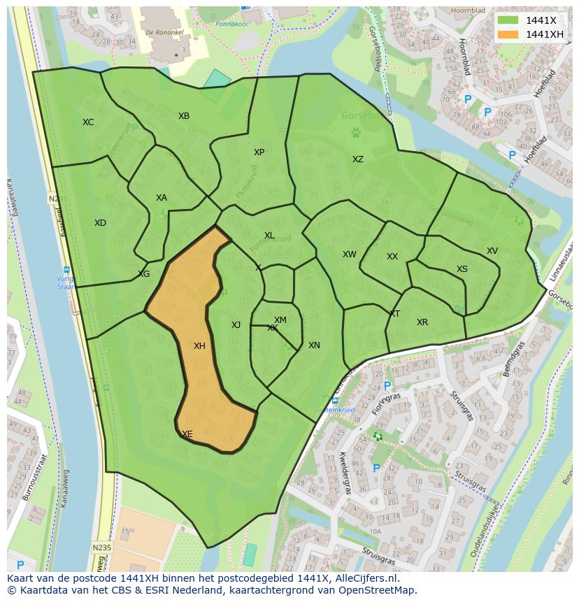 Afbeelding van het postcodegebied 1441 XH op de kaart.
