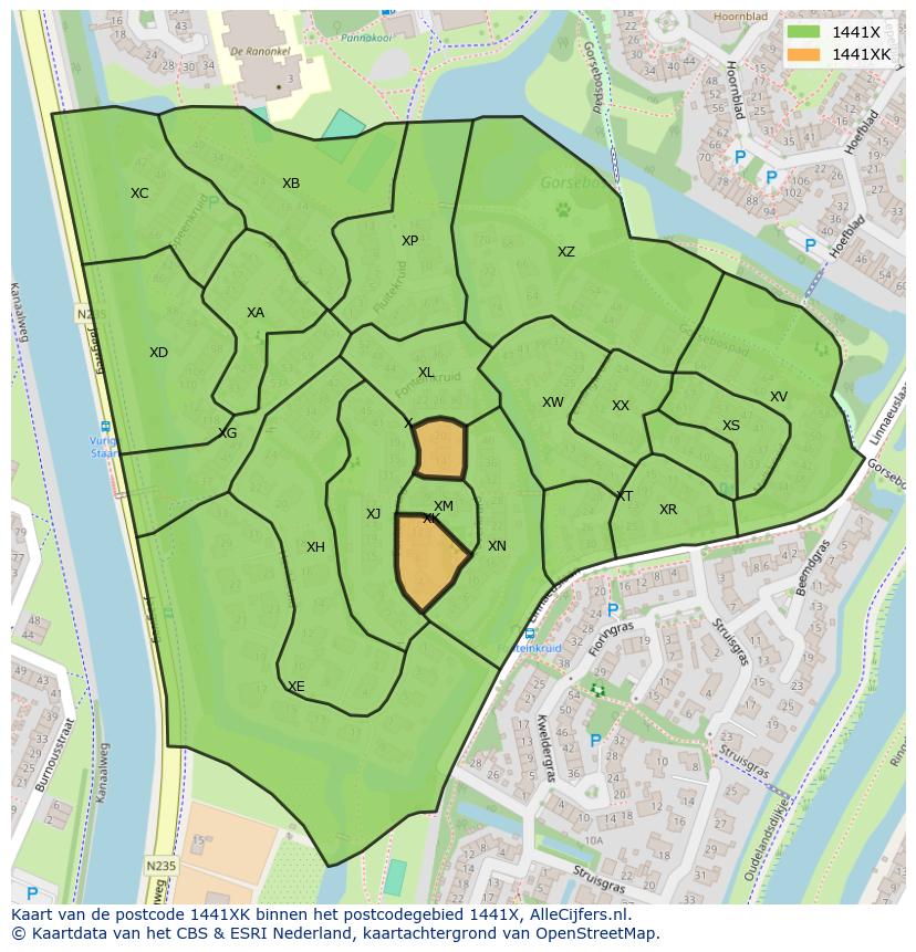 Afbeelding van het postcodegebied 1441 XK op de kaart.