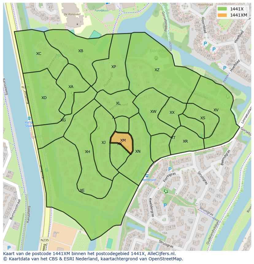 Afbeelding van het postcodegebied 1441 XM op de kaart.