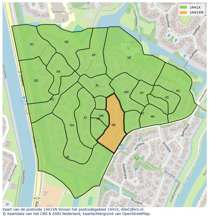 Afbeelding van het postcodegebied 1441 XN op de kaart.