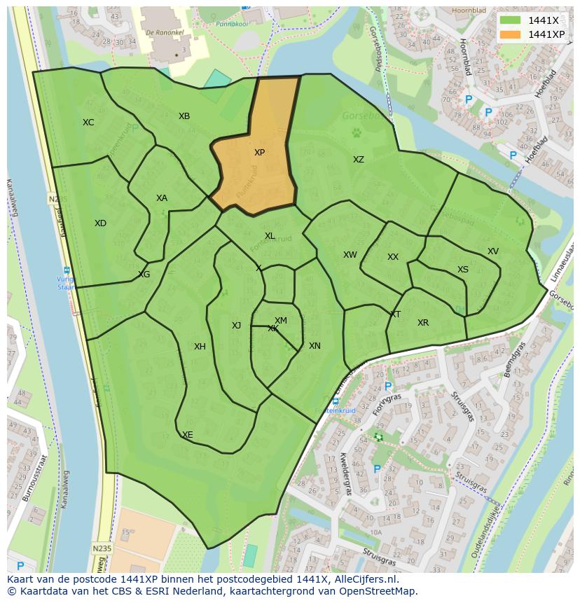Afbeelding van het postcodegebied 1441 XP op de kaart.