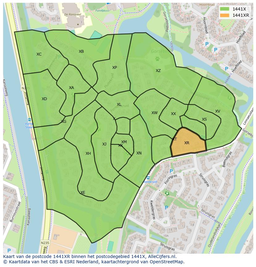 Afbeelding van het postcodegebied 1441 XR op de kaart.