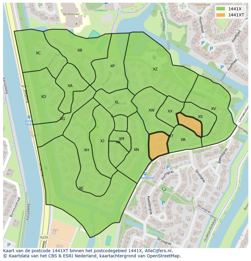 Afbeelding van het postcodegebied 1441 XT op de kaart.