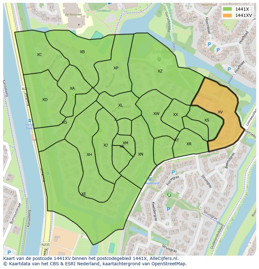 Afbeelding van het postcodegebied 1441 XV op de kaart.