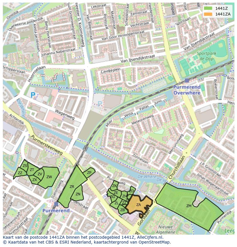 Afbeelding van het postcodegebied 1441 ZA op de kaart.