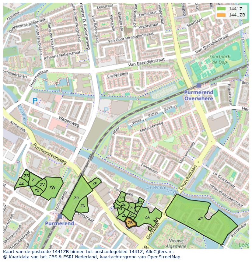 Afbeelding van het postcodegebied 1441 ZB op de kaart.
