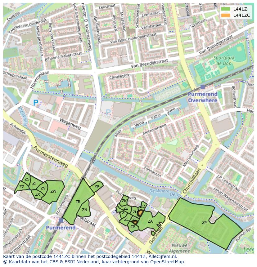 Afbeelding van het postcodegebied 1441 ZC op de kaart.