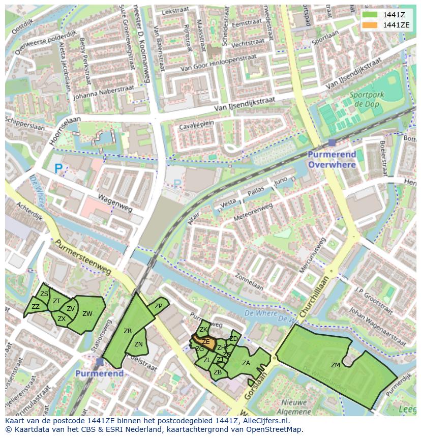 Afbeelding van het postcodegebied 1441 ZE op de kaart.