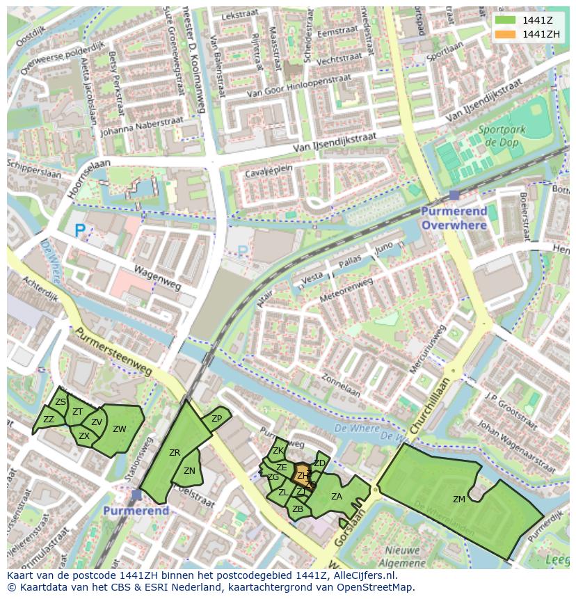 Afbeelding van het postcodegebied 1441 ZH op de kaart.