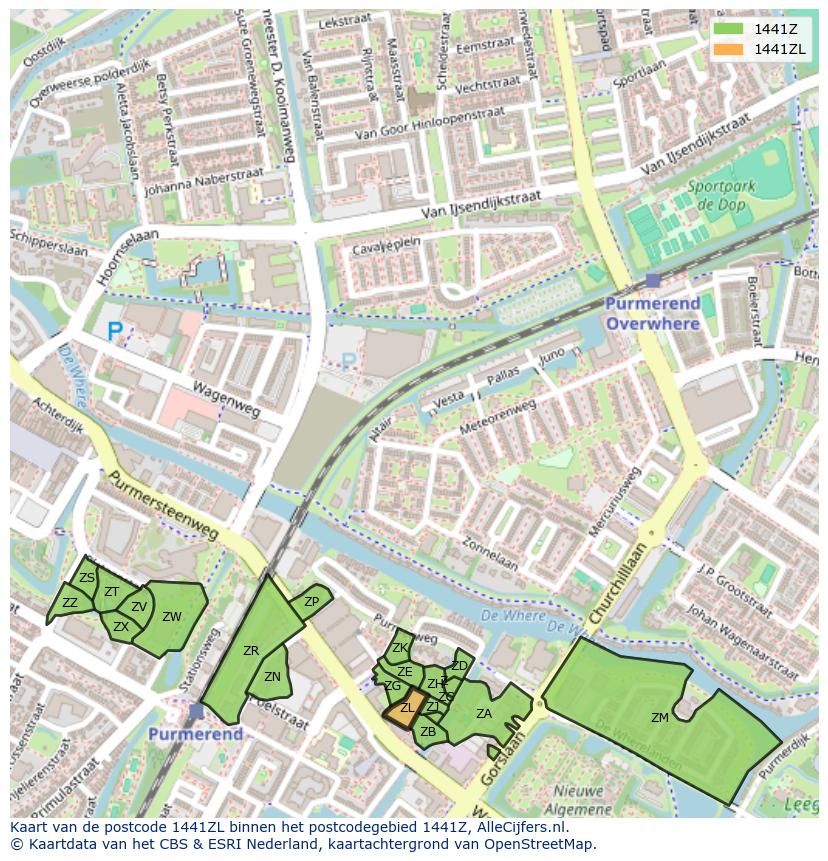 Afbeelding van het postcodegebied 1441 ZL op de kaart.