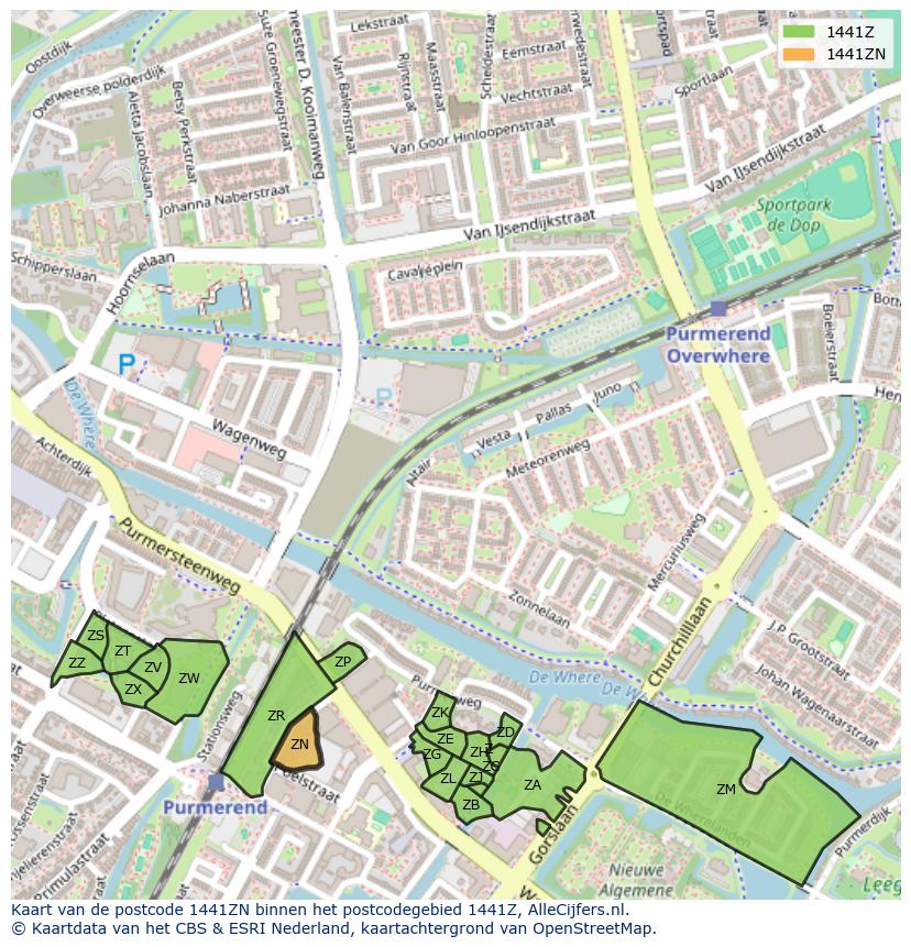Afbeelding van het postcodegebied 1441 ZN op de kaart.