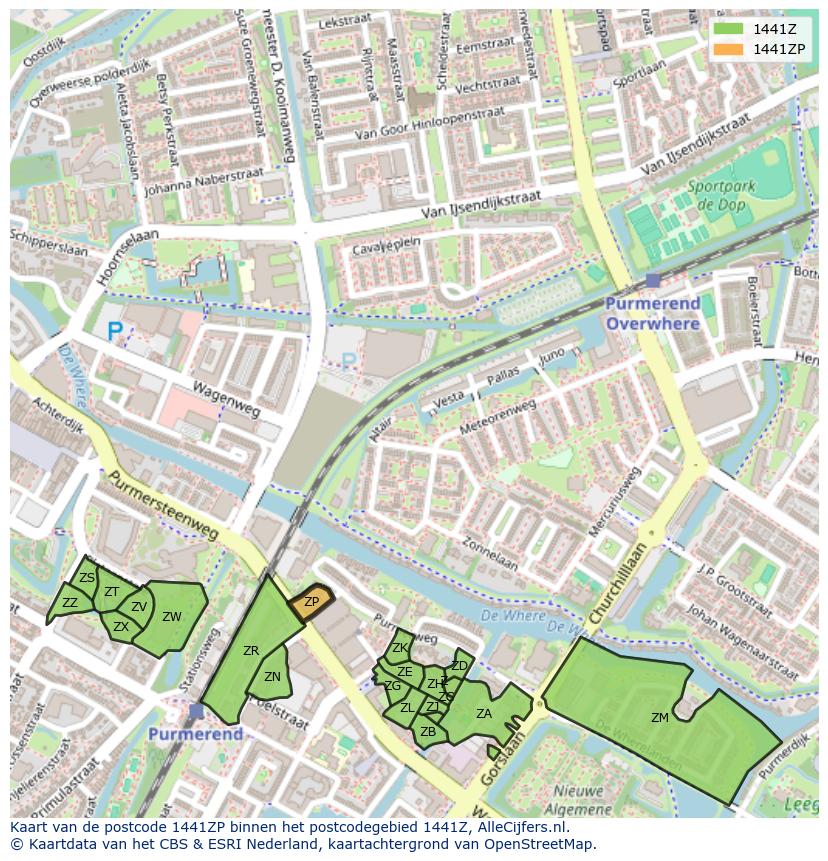 Afbeelding van het postcodegebied 1441 ZP op de kaart.