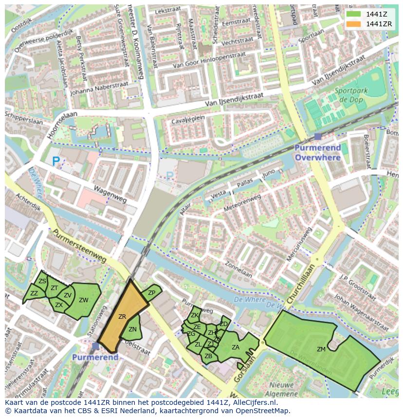 Afbeelding van het postcodegebied 1441 ZR op de kaart.