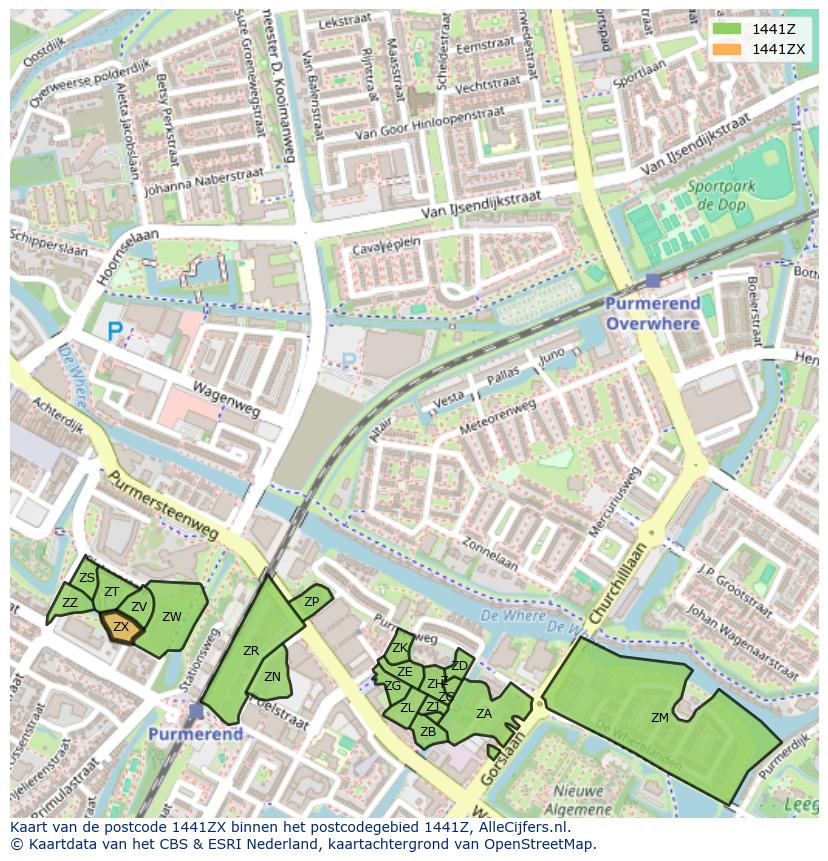 Afbeelding van het postcodegebied 1441 ZX op de kaart.