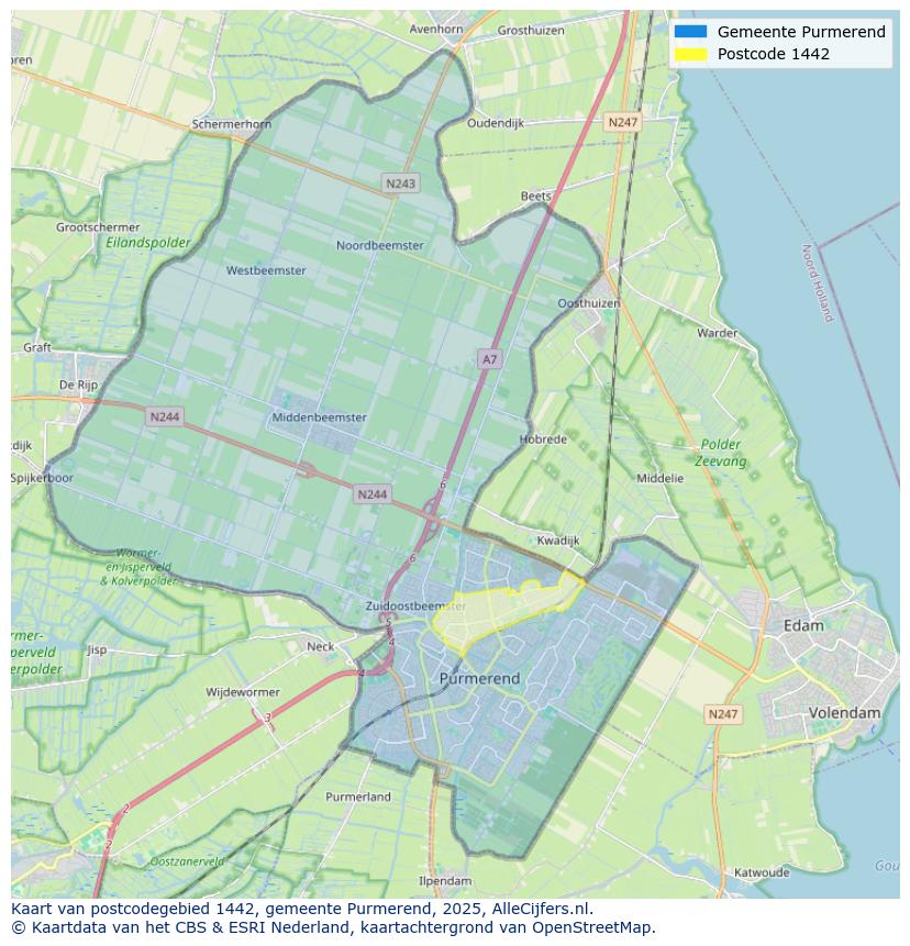 Afbeelding van het postcodegebied 1442 DJ op de kaart.