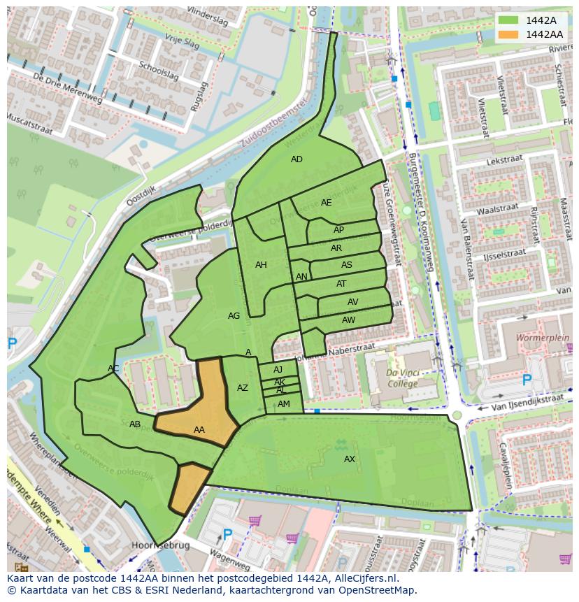 Afbeelding van het postcodegebied 1442 AA op de kaart.