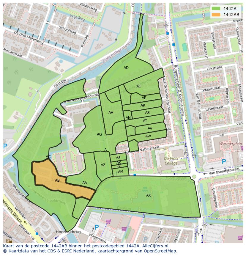 Afbeelding van het postcodegebied 1442 AB op de kaart.