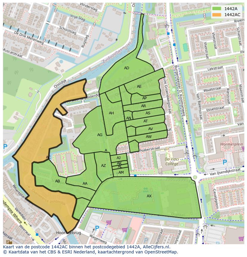 Afbeelding van het postcodegebied 1442 AC op de kaart.