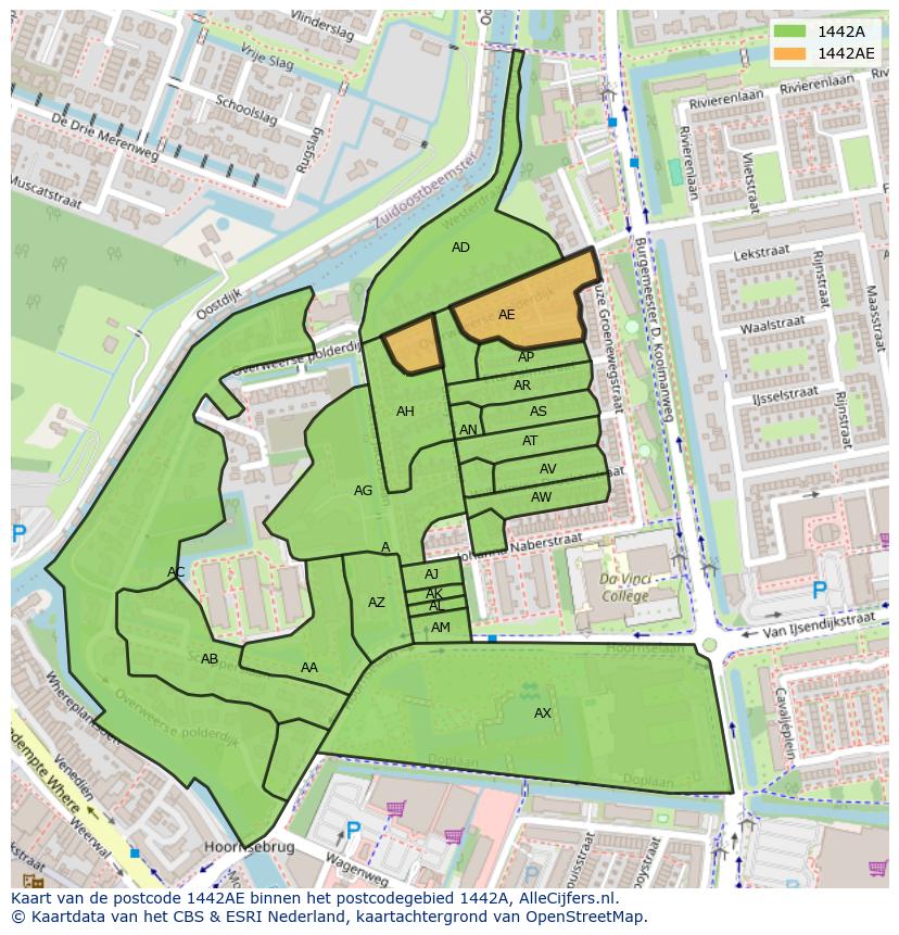 Afbeelding van het postcodegebied 1442 AE op de kaart.