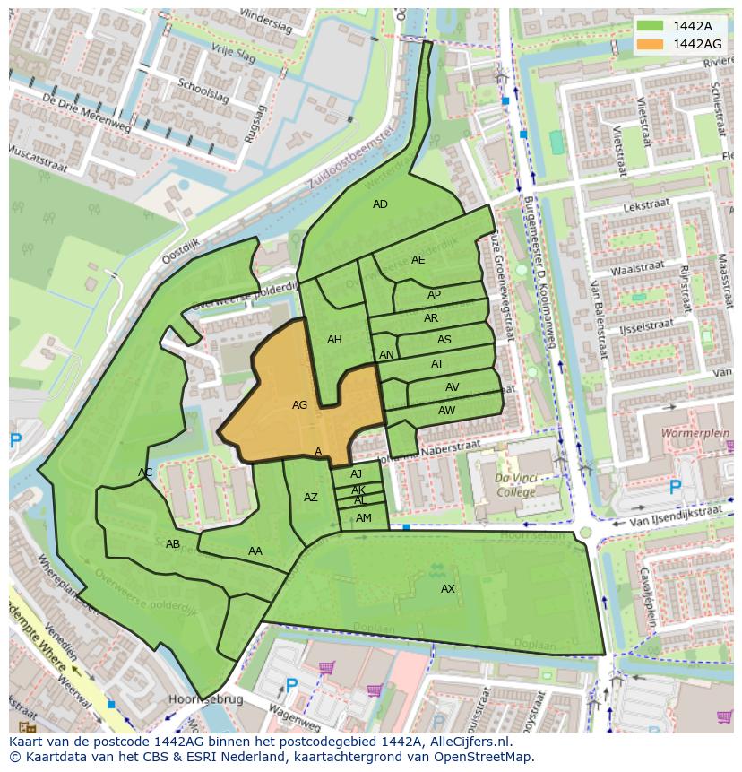 Afbeelding van het postcodegebied 1442 AG op de kaart.